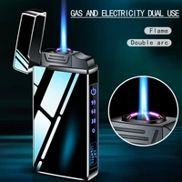2022 windproof metal dual plasma arc lighter jet usb torch lighter gas electric butane chargeable pipe cigar lighter gadgets