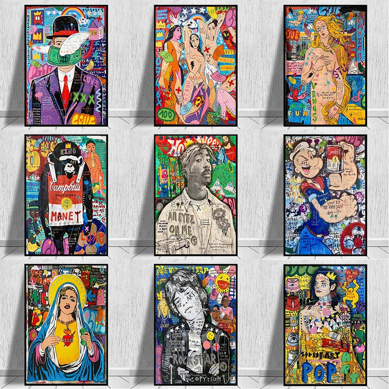 

Graffiti Pop Art Famous Masterpiece Poster Canvas Painting Music Legend Abstract Surrealism Wall Art Picture For Room Home Decor