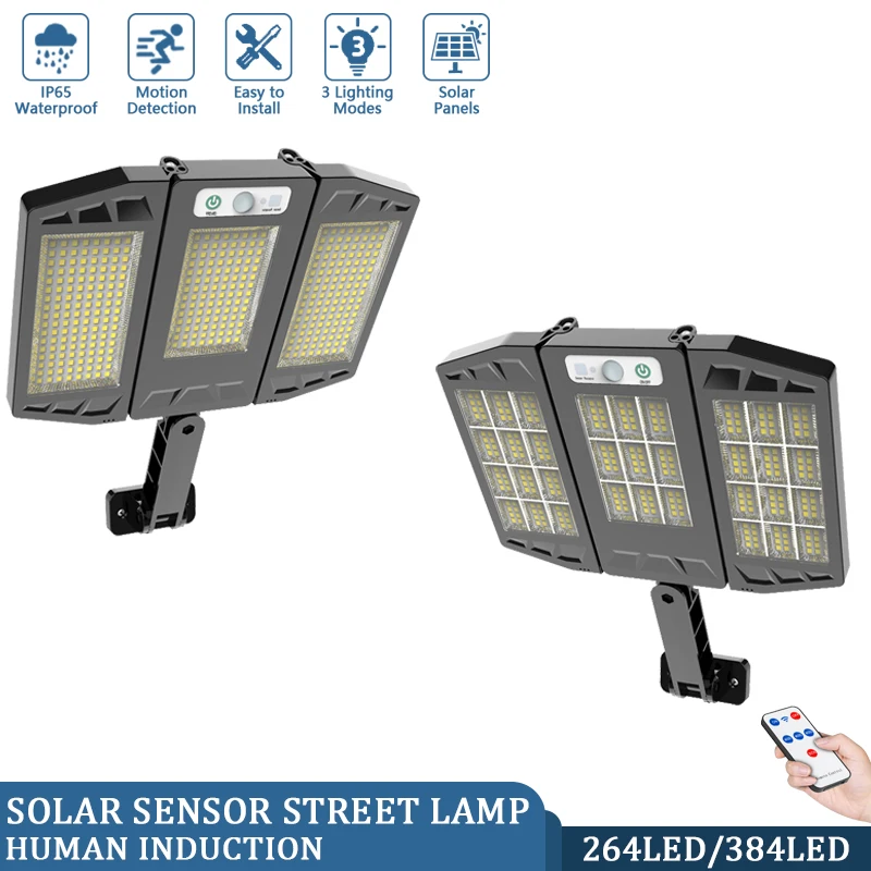 

264/384 LED Solar Street Lights With 3 Light Modes Outdoor Solar Lamp Waterproof Remote Control Lamp Security Garden Lighting