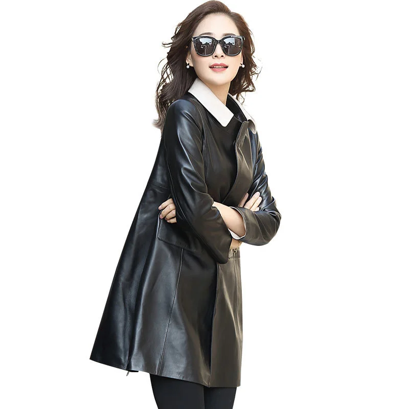 

Модная Высококачественная женская кожаная куртка, корейское пальто для отдыха, женские пальто средней длины из овчины, одежда Zjt4 2023