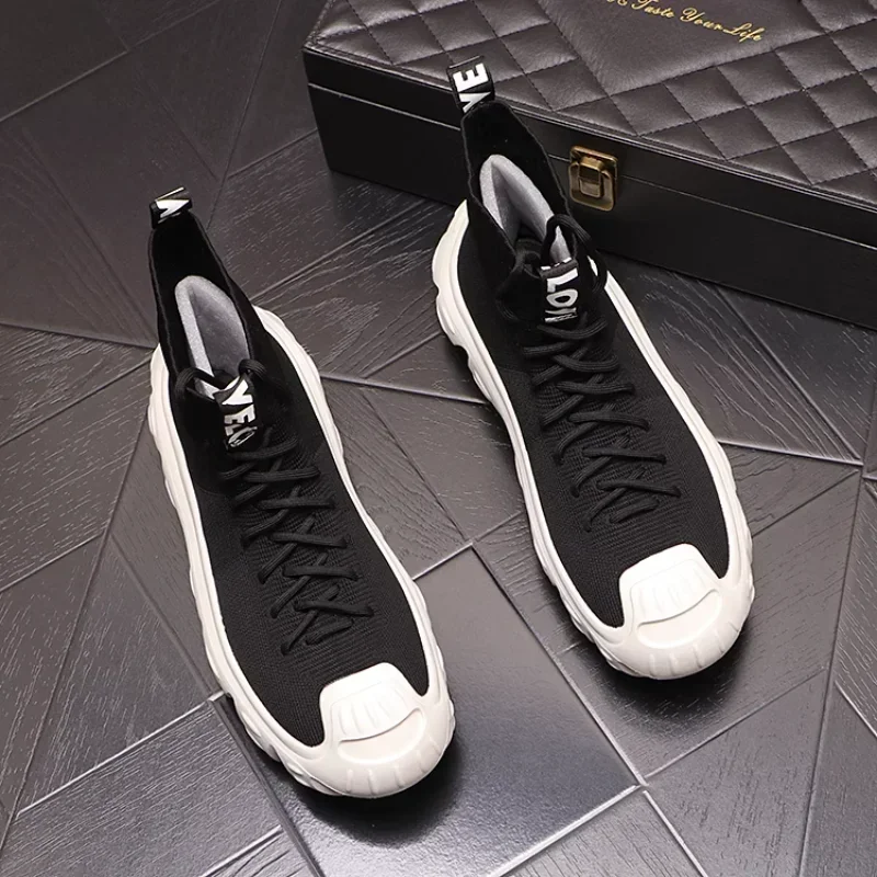 Высокие кроссовки мужские модные вязаные носки ботинки мужская обувь на толстой