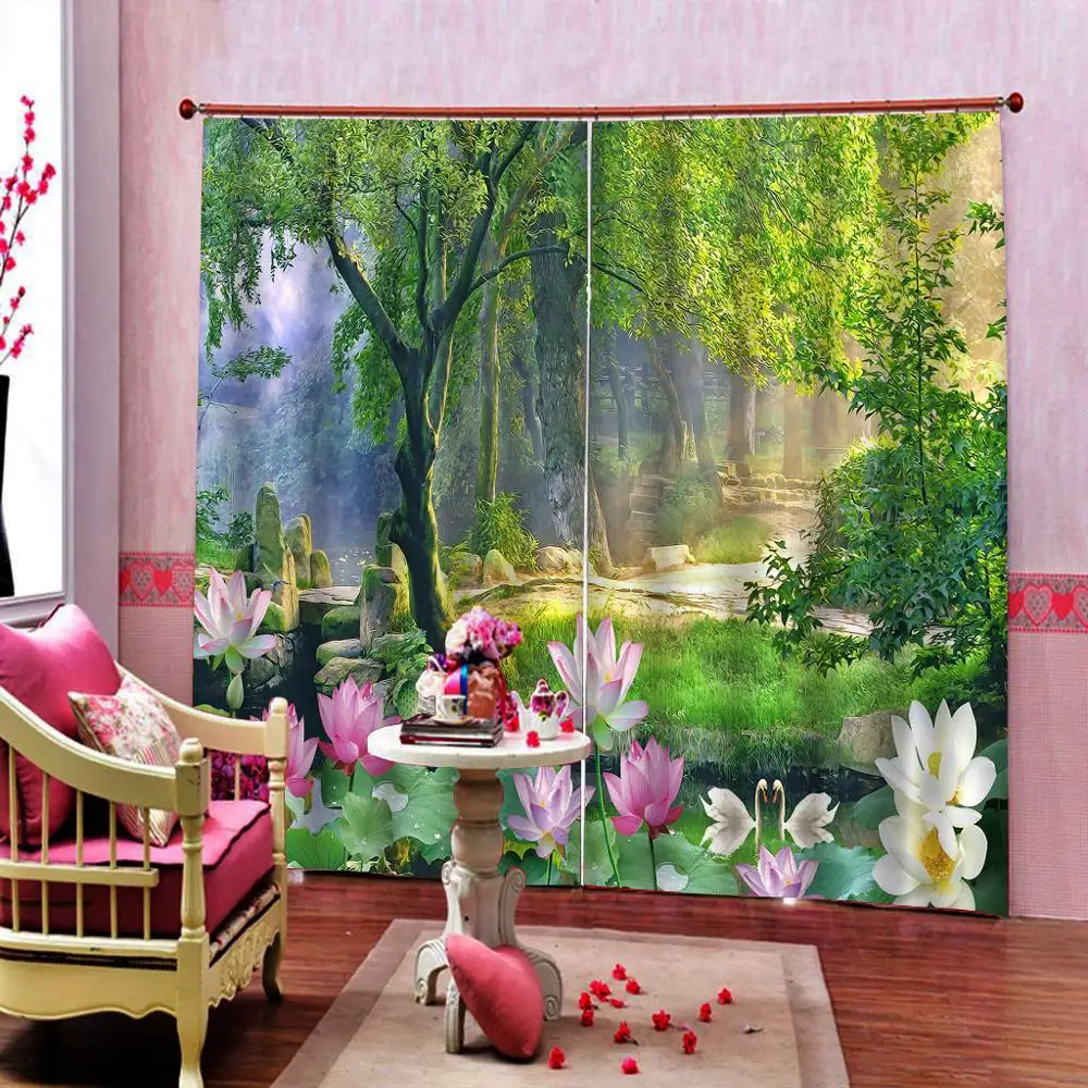 Зеленый лесной парк шторы с затемнением роскошные 3D комплект для спальни