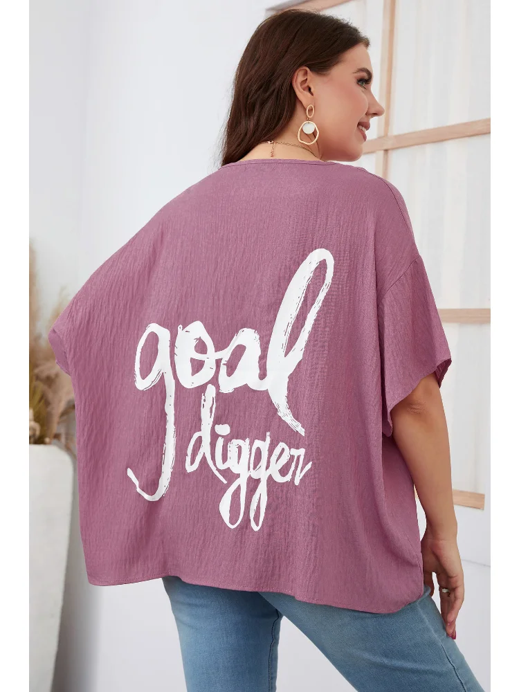 Large Women's Summer Style Commuter Pocket Round Neck Cotton Print Top plus size tee shirt femme grande taille