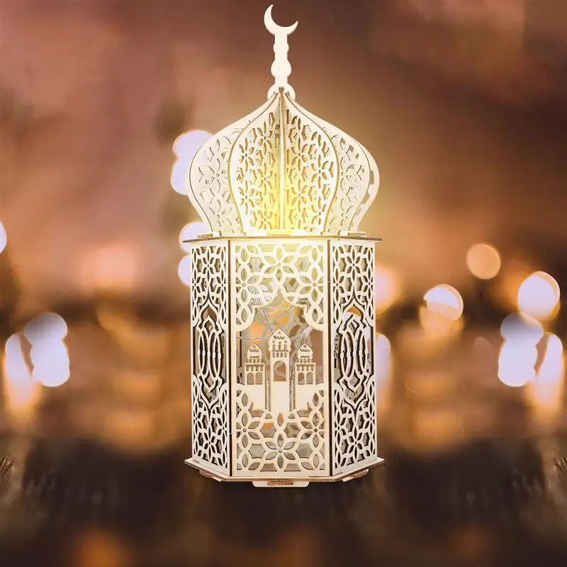 

Eid Ramadan Hollow Adornment Home DIY Wooden Ornament Chic Glowing Decor