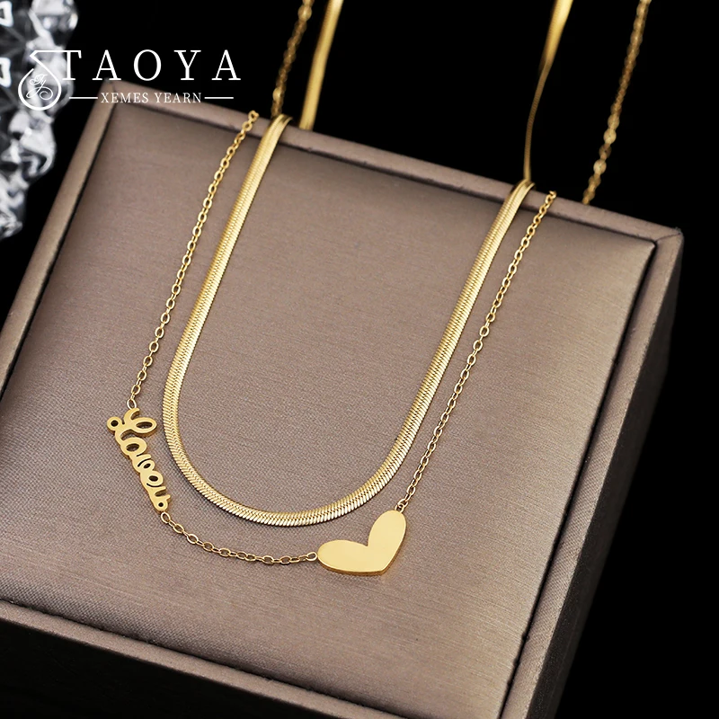 

Classic Peach Heart Double Titanium Steel Short Necklace For Woman Fashion Sexy Girl's Gift Clavicle Chain Korean Luxury Jewelry