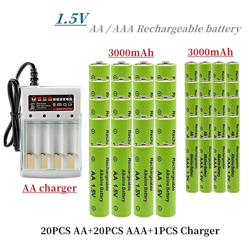 

1.5V rechargeable battery, AAA + AA 3000mAh, alkaline technology, suitable for remote control, toys / computers, etc