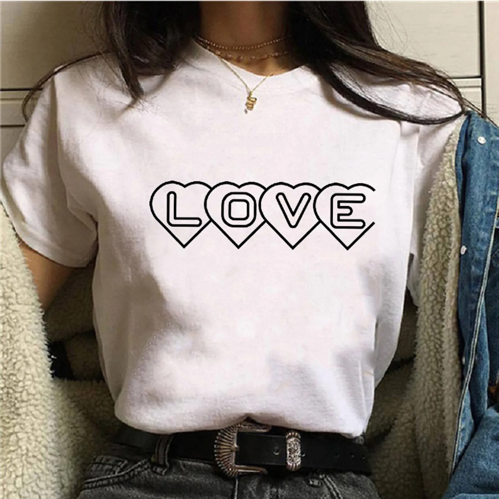 

Loose Printing Fashion Top Short Ladies Letter Sleeve T-shirt Casual Women's Blouse Bulk Shirt Women Sport Shirt