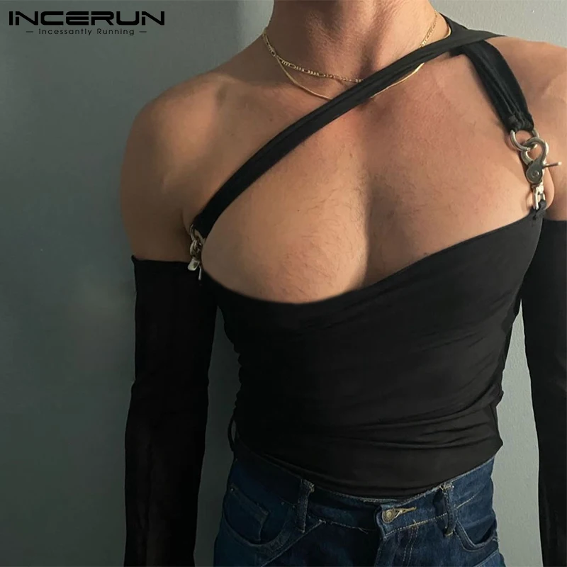 

Fashion Casual Style Men's Sexy Leisure Camiseta Sleeves Design Sewing Collar Tees Solid All-match Simple Camisole T-Shirt S-5XL