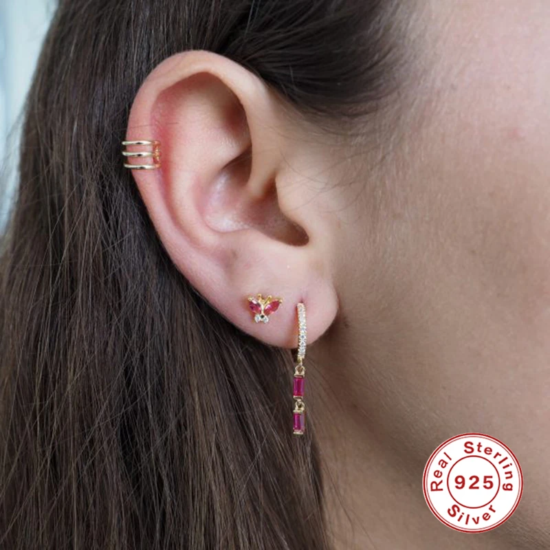 

AIDE 925 Sterling Silver Shiny Zircon Butterfly Earring Sweet Student Jewelry Accessories French Simple Crystal Bud Stud Earring