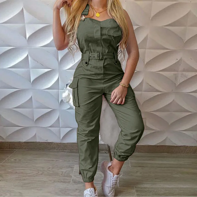 Strap Jumpsuit Women Loose Dungarees Long Rompers Summer Solid Pockets Cargo Pants Female Casual Work Out Playsuits Overalls |