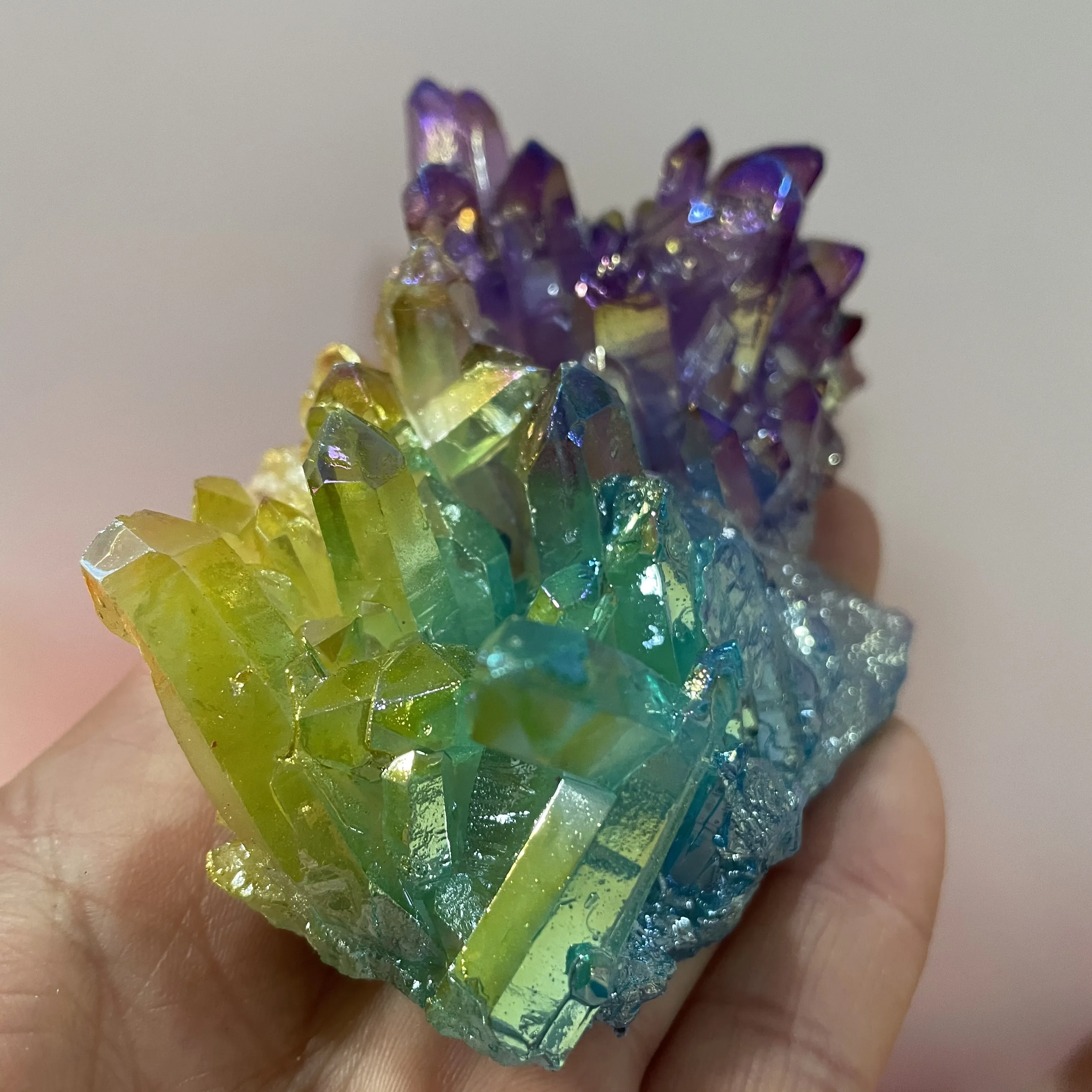 

Natural Crystal Cluster Yellow, blue purple Electroplate Three color Quartz Health Healing Reiki Stone Crystal Point Specimen