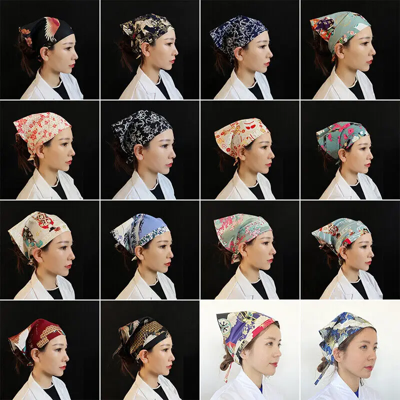 

Japanese Kitchen Chef Hat Hat Restaurant Waiter Sushi Work Cap Cuisine Headscarf Floral Printed Adjustable
