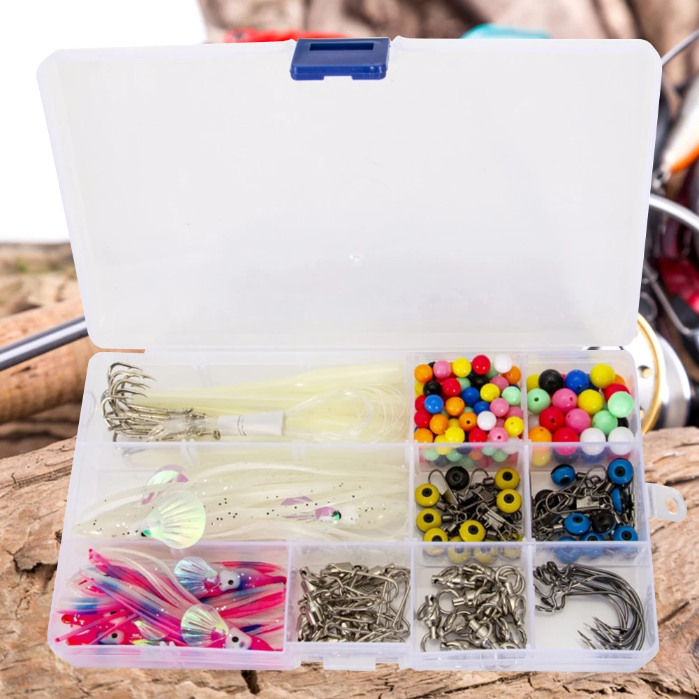 

226pcs Bait Swivel Connector Space Bean Octopus Soft Bait Sharp Hook with Storage Box Sea Fishing Tackle Accessories Pesca