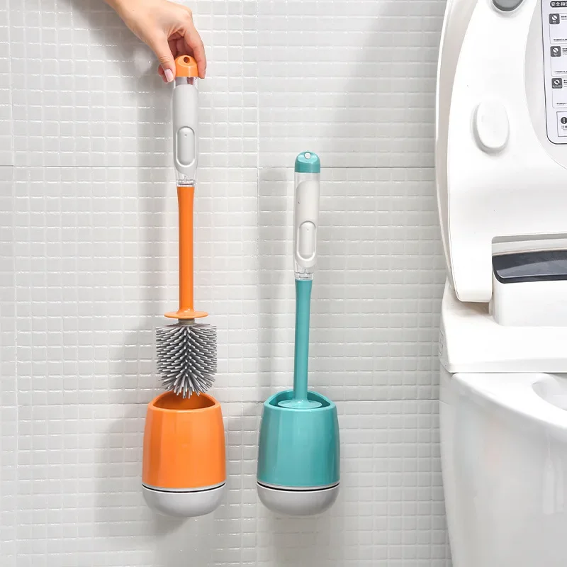 

Toilet Brush Refillable Handle Silicone Toilet Brush With Soap Dispenser Punch-Free Wall Mount Toilet Brush With Liquid Long