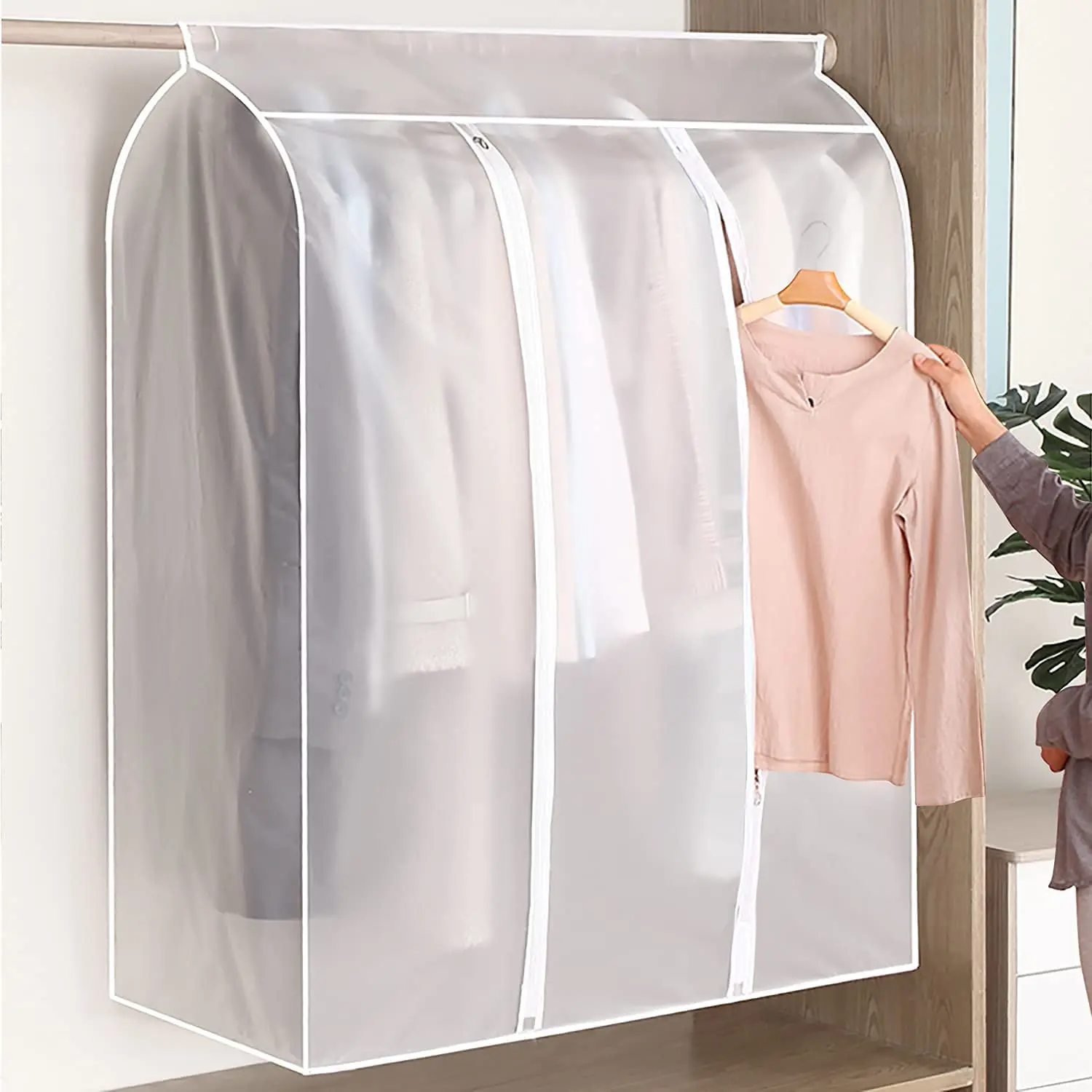 Garment Rack Cover Dustproof Waterproof Garment Bags for Hanging Clothes Clothing Storage Bag with Zipper for Hanging Shirts