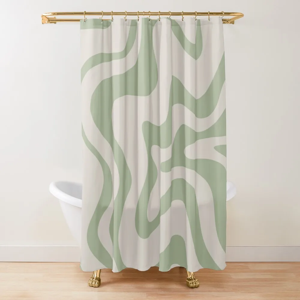 

Liquid Swirl Contemporary Abstract Pattern In Sage Green And Beige Beautiful Designs Anti-Mold Cheap Shower Curtains