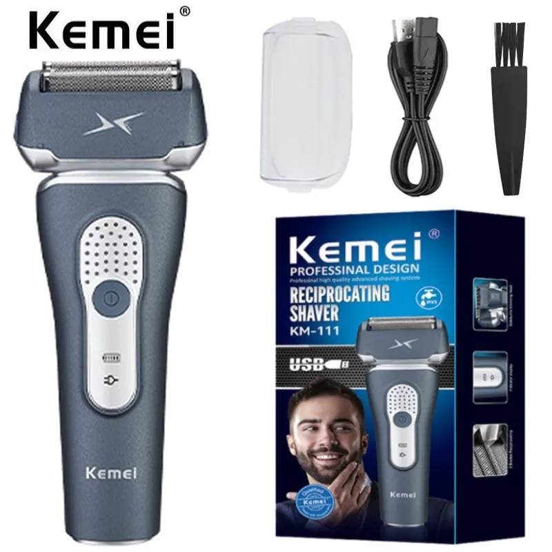 

Kemei Three Blade Reciprocating Floating Shaver Classic Design Waterproof Smooth Fast Chargeable Shaver For Men KM-111