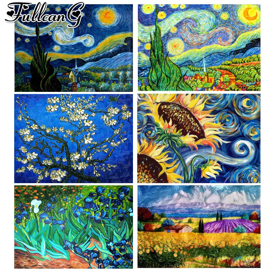 

diy full rhinestone embroidery abstract idyllic sunflower landscape 5d diamond painting Van Gogh Irises mosaic picture JX3609