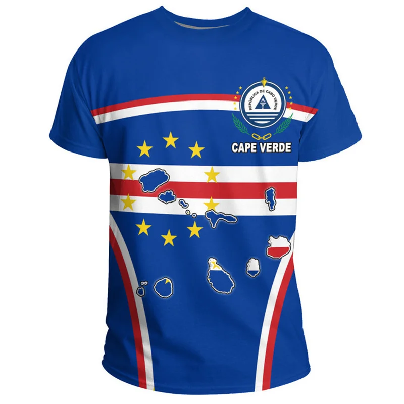 Фото Футболка с 3D-принтом RepublicOf Cabo Verde Flag Map Cabo Verde Coat Of Arms Графические футболки для мужчин Винтажные футболки с короткими рукавами №1