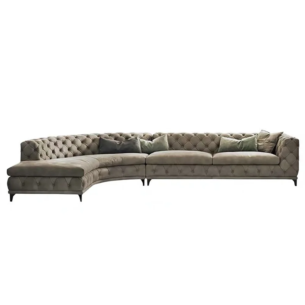 

Изогнутый угловой тканевый шезлонг-диван с пуговицами в итальянском стиле для гостиной