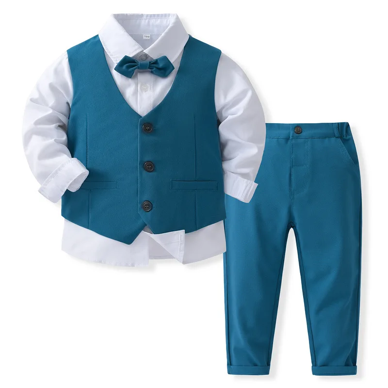 

Boys dress wedding suit spring and autumn new children's long-sleeved shirt vest show dress British style children's clothing