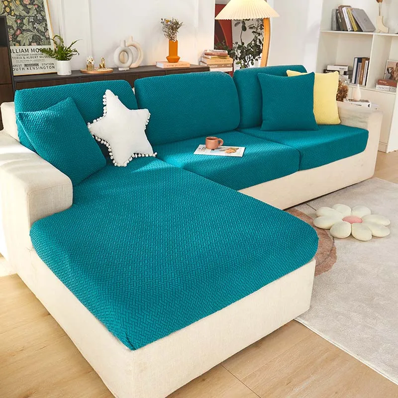 Jacquard Sofa Cover Blue Thick Elastic For Living Room Armchair Corner Type Sofa Cushions Seats Polyester Slipcover Couch Cover