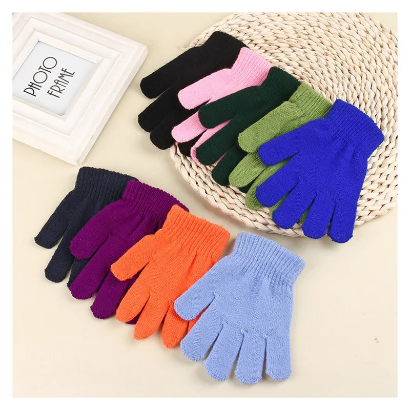 

Зимние вязаные детские перчатки От 5 до 12 лет, перчатки с закрытыми пальцами для мальчиков и девочек, теплые плотные детские перчатки, детские перчатки, Хлопковые варежки карамельных цветов