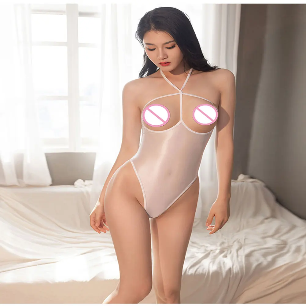 

Women Sheer Glossy Cupless Bodysuit High Cut G-string Leotard Lingerie Onepiece Catsuits Nightwear See Through Bikini