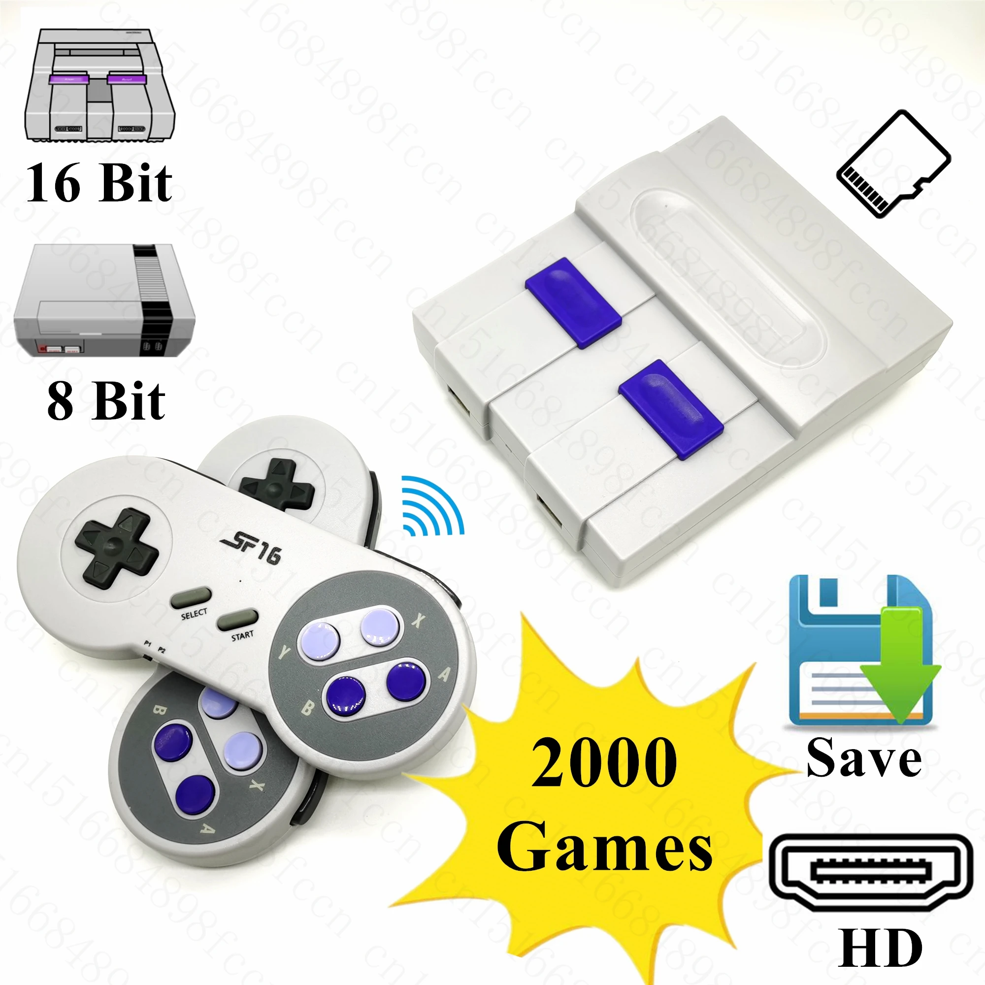 

2 in 1 Wireless HD Mini Retro TV Video Game Console For Snes For Nes Games Support TF Card Save&Load 2000 Built-In Games