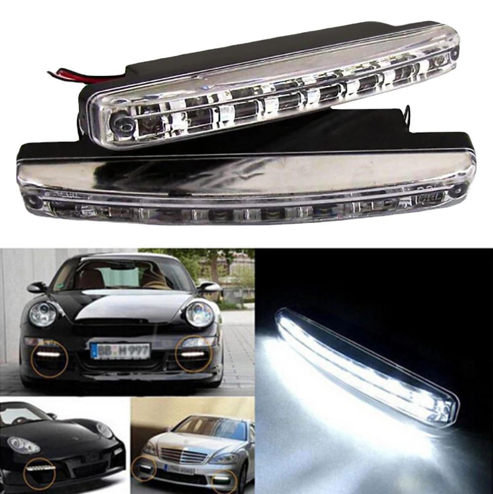 

2pcs Car Leds Daytime Driving Running Light 8LED DRL Fog Lights Waterproof White Lamp Auto Durable DC 12V HeadLamp Parking Bulbs