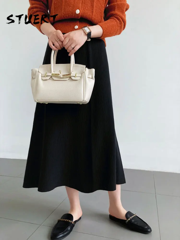 

Черная юбка, новинка, трикотажная юбка с завышенной талией, юбка-трапеция средней длины в Корейском стиле, Уличная Сексуальная юбка