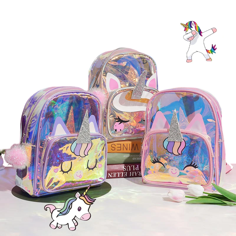 

Cute Little Pony New Colorful Transparent Backpack Kawaii Storage Backpack Cartoon Unicorn Sunshine Rainbow Little White Horse