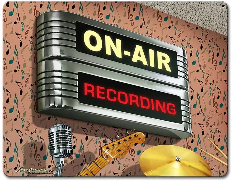 Ylens On Air Recording Retro Vintage Tin Signs, Wall Metal Posters Plaques, Home Bar Garage Man Cave Decor