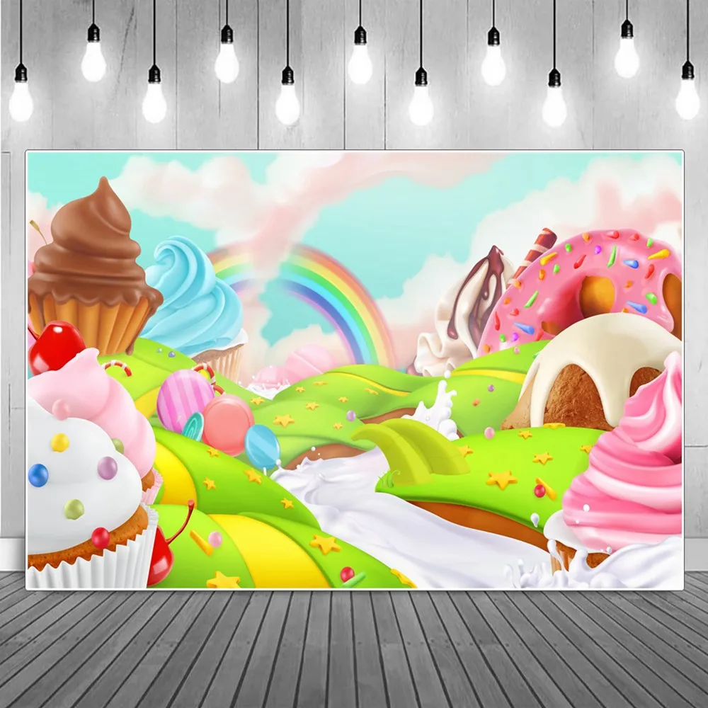 

Rainbow Candy Lollipop Bar Birthday Photography Backdrops Treat Children Decoration Party Photographic Background Studio Props