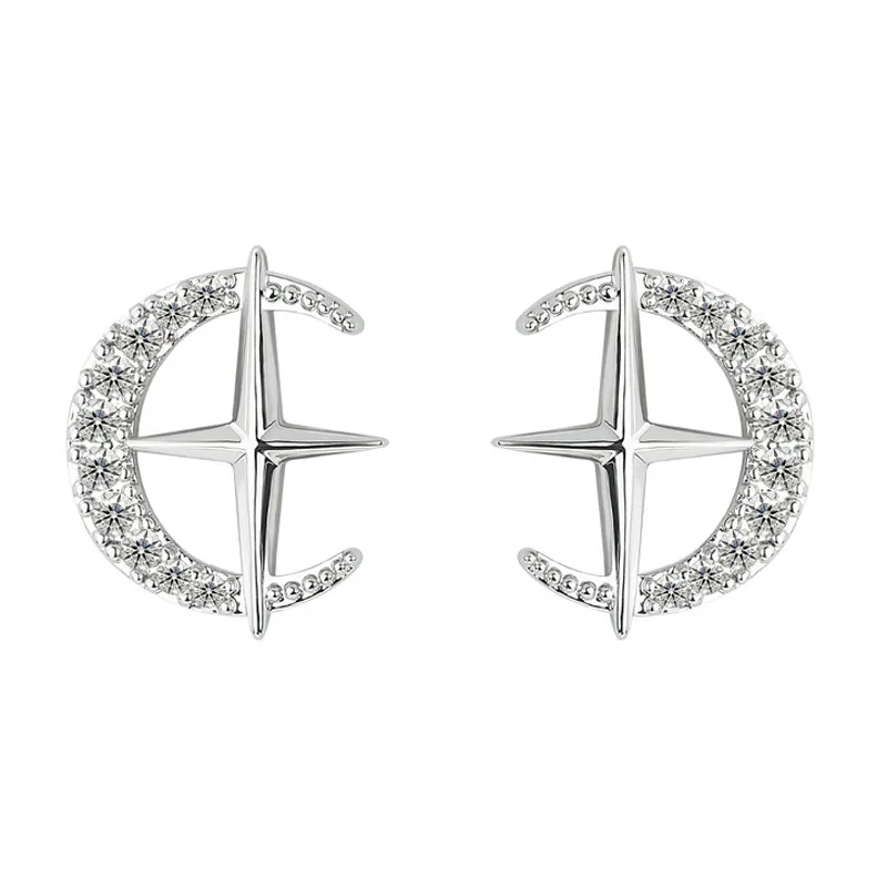 

shiny zirconia cross anime sailor moon star moon stud earring for women girl aesthetic dainty elegant korean fashion earring new