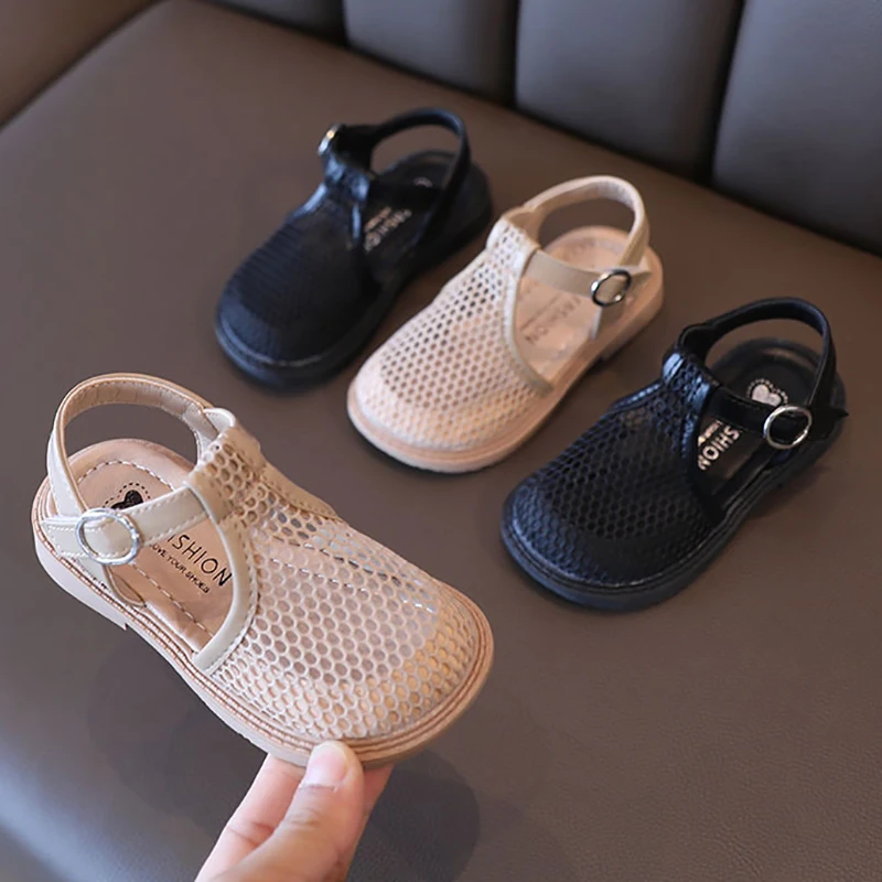 PU Mesh Baby Girls Sports Sandals Summer Children Beach Shoes Fashion Hollow Breathable Closed-Toe Anti-slip Kids Boys Sandales