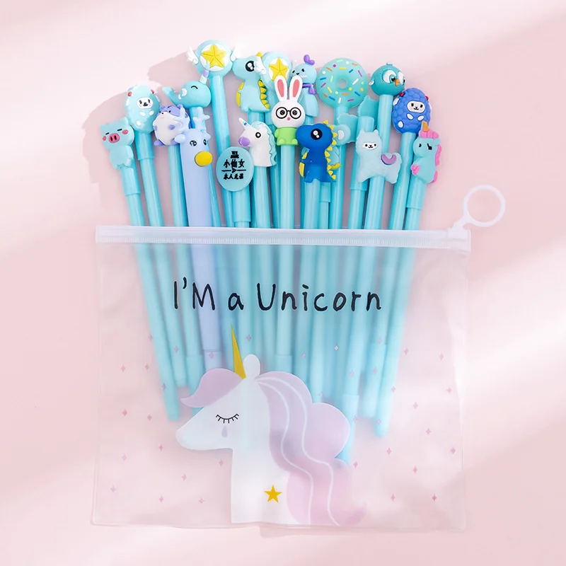 

Eye-closed unicorn pencil case random 20pcs blue pen set gel pen art pen student black signature pen net red pen stationery set
