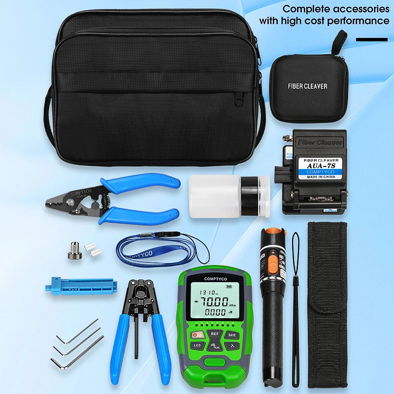 

19pcs/set FTTH Fiber Optic Tool Kit with -70~+10dBm Optical Power Meter 10MW Visual Fault Locator OPM + VFL