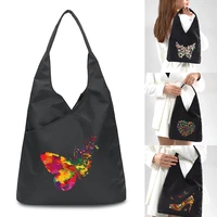 shoulder bag women fashion shopping bags travel portable buttons organizer butterfly print simple casual large capacity handbag