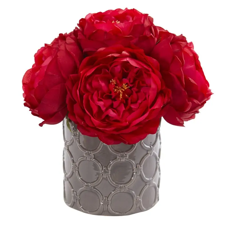 

Rose Artificial Arrangement in Gray Vase, Red Roses artificial flowers White roses Mothers day gift Lily of the valley Boyfriend