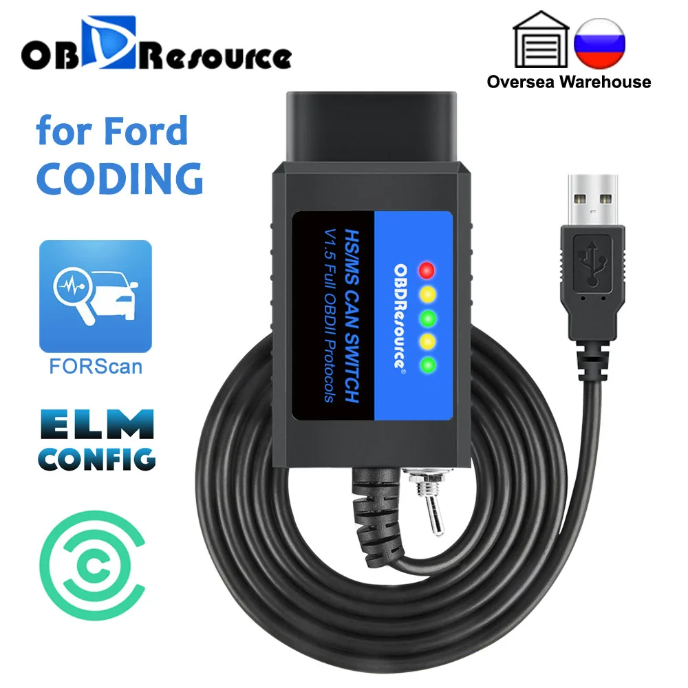 10 шт. OBD ELM327 USB V1.5 для сканирования для Ford Mazda Lincoln Mercury Программирование elmконфигурации FoCCCus HS MS CAN переключатель F150 F250 F350 F450
