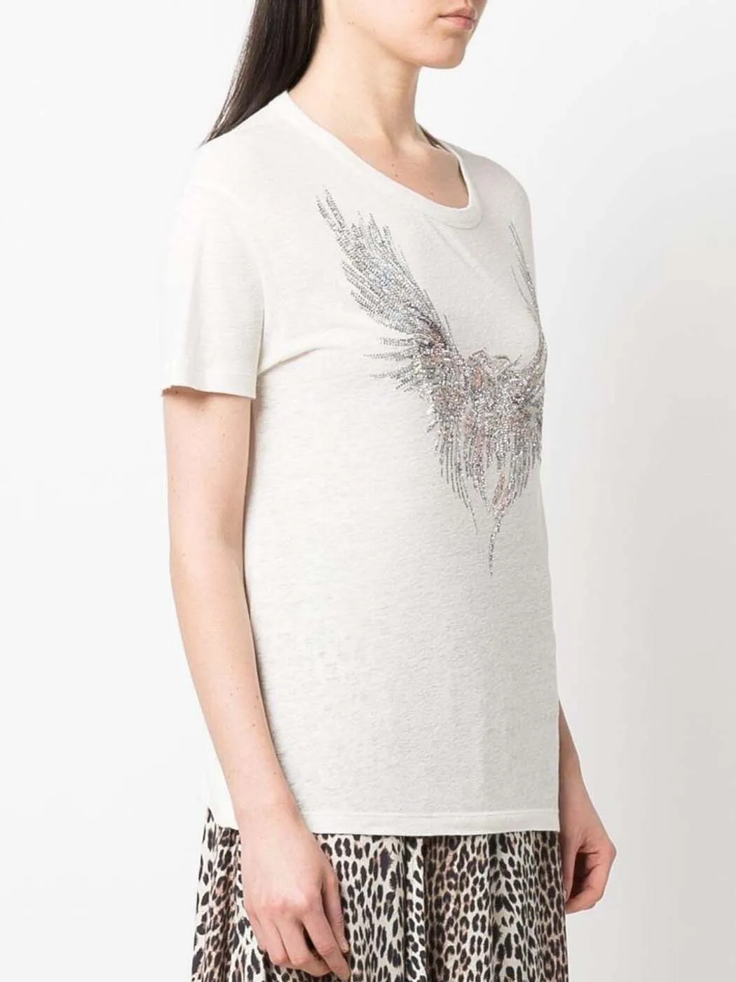 

Jyate 2022 Summer Fashion Wing Hot Diamond T Shirt Knitted Linen Thin Tees Casual Streetwear Short Sleeve T-shirts Tops Female