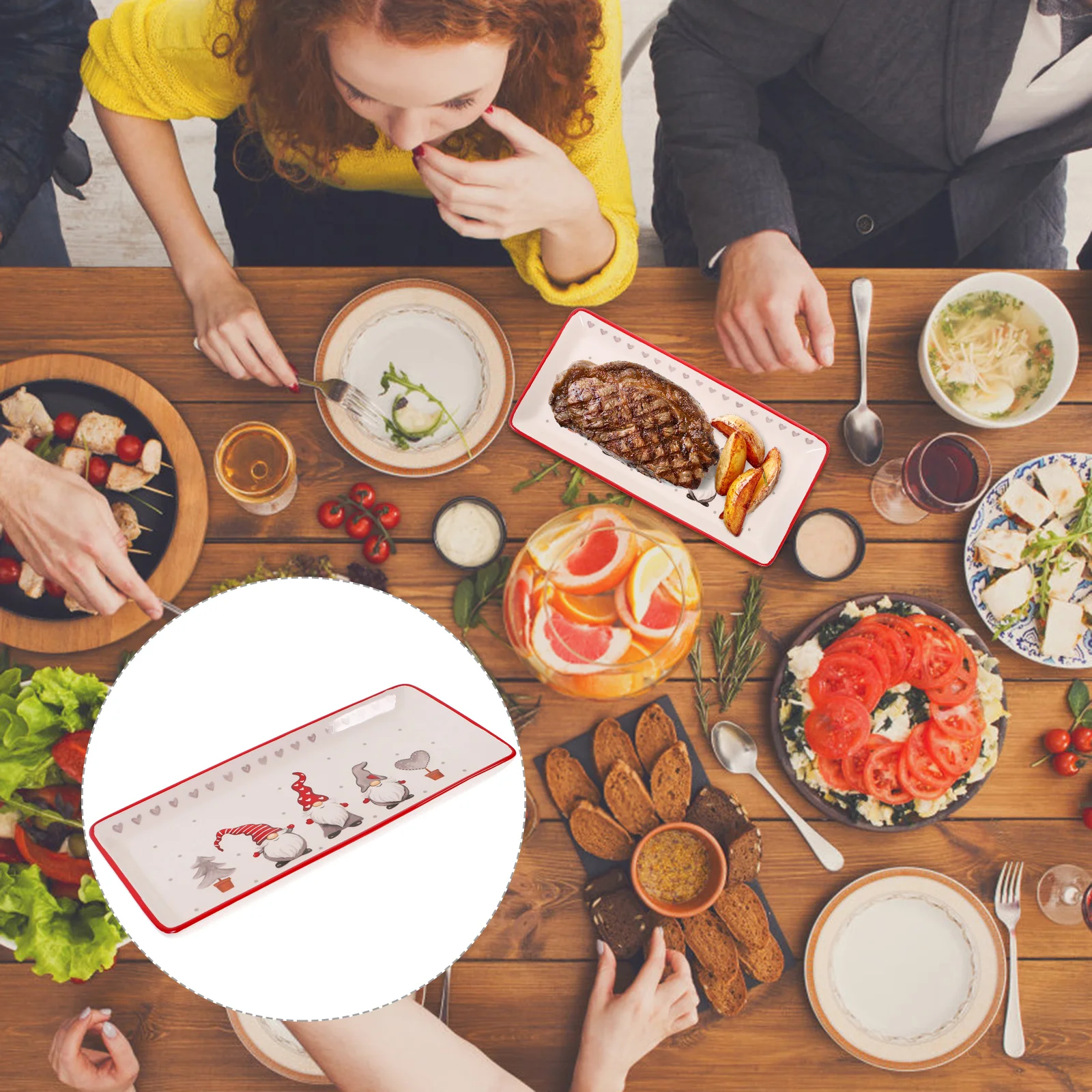 

Porcelain Plate Ceramic Steak Ceramics Dish Rectangular Dessert Food Serving Salad