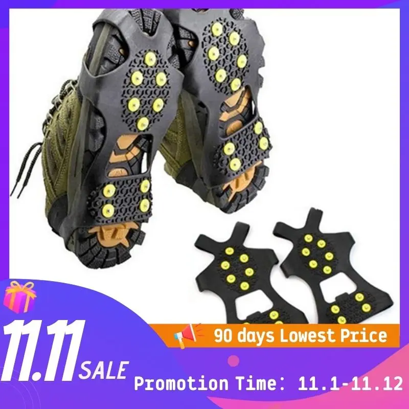 1 Pair 10 Studs Anti-Skid Ice Gripper Spike Winter Climbing Anti-Slip Snow Spikes Grips Cleats Over Shoes Covers Crampon