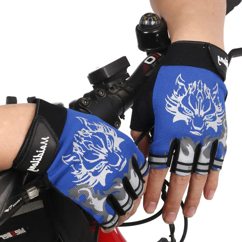 

New Sports Full Finger Gloves For Children, Fitness, Skating, Outdoor Bicycle Sunscreen Cycling Gloves For Kids Wolf Pattern