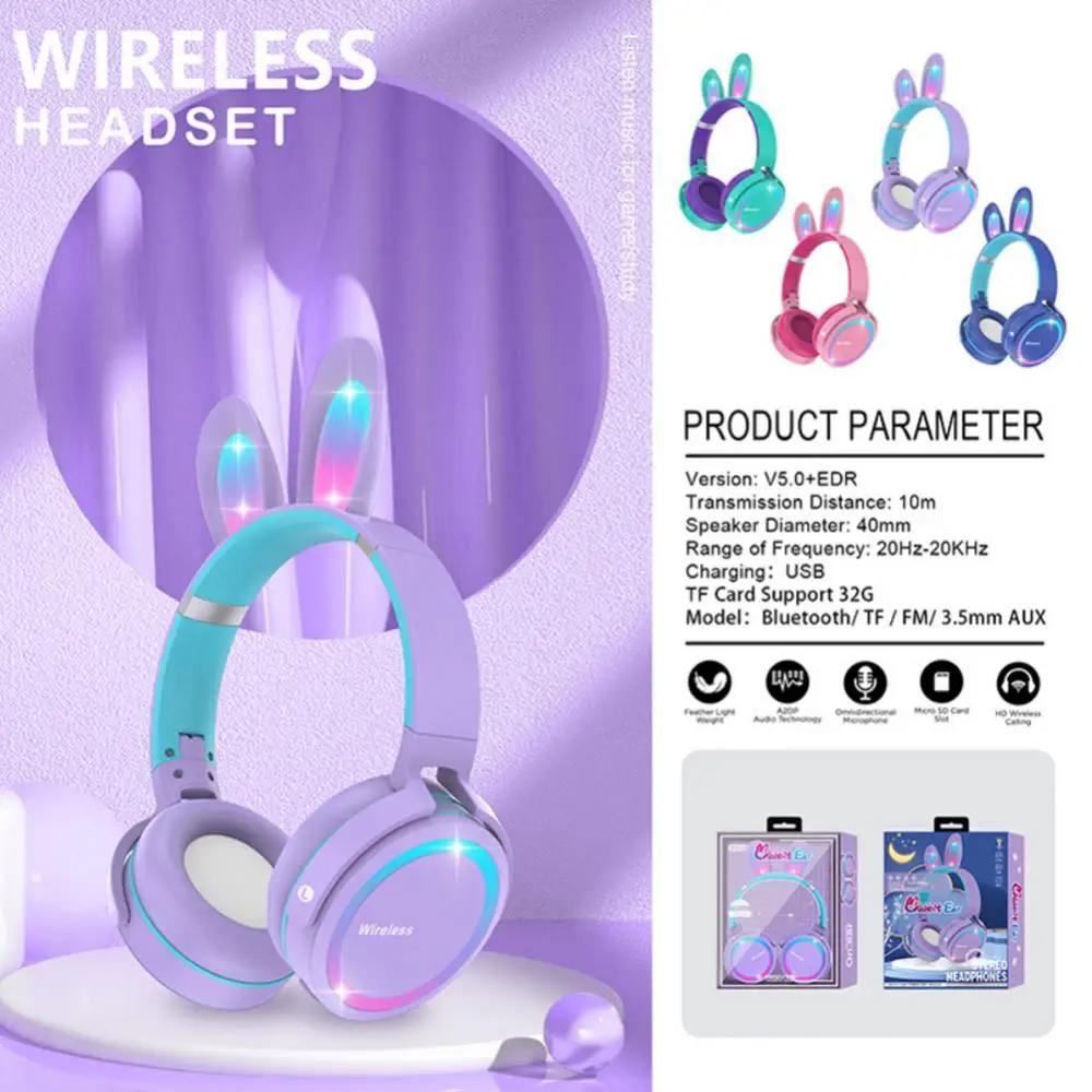 

Childrens Gamer Earbuds Kid Girl Cute Rabbit Ears Long Battery Life 250mah With Mic Control Tes Headphones Gamer Headset Rgb Led