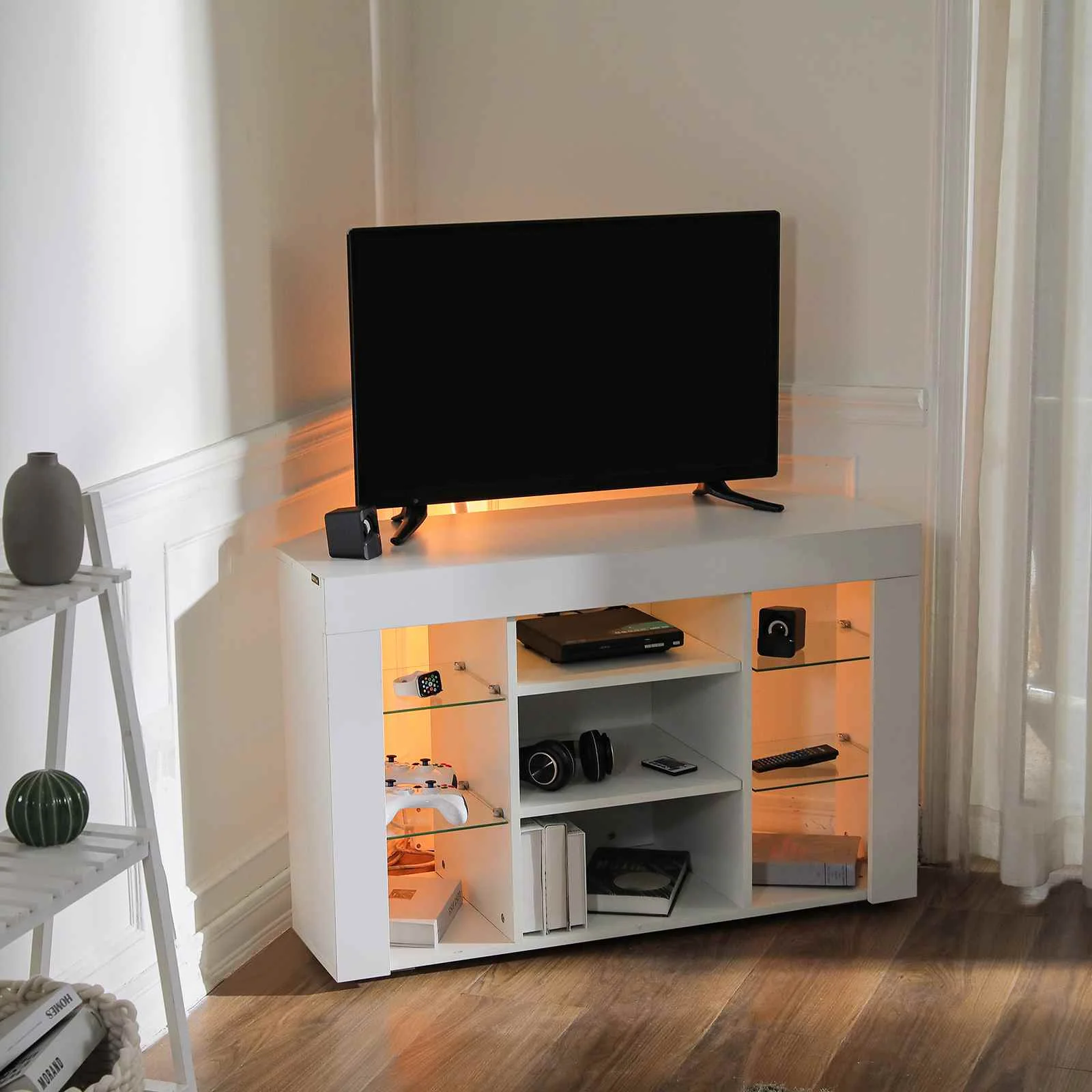 Stand White For Tv Up To 50 Inch Entertainment Center With Glass Door Storage Tv Cabinet For Living Room Us