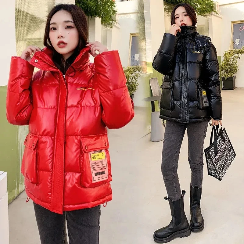 2022 Winter Down Parkas Women's Thicken Warm Down Cotton Jacket Coat Women Fashion Glossy Cotton-padded Coat Mid-Length Outwear