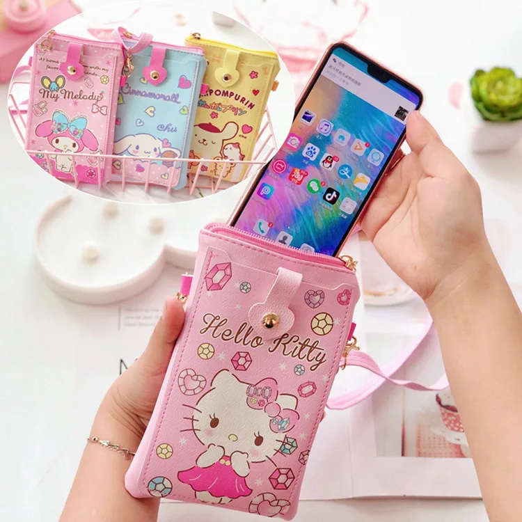 

Sanrios Cinnamoroll Mymelody kawaii Anime Cartoon PU Messenger bag Mobile phone bag ID card holder coin purse Girls Gifts