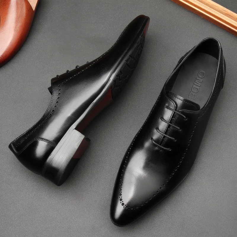 

Summer Genuine Cow Leather Brogue Wedding Shoes Mens Casual Office Shoes Lace Up Handmade Oxford Shoes For Men Black Brown